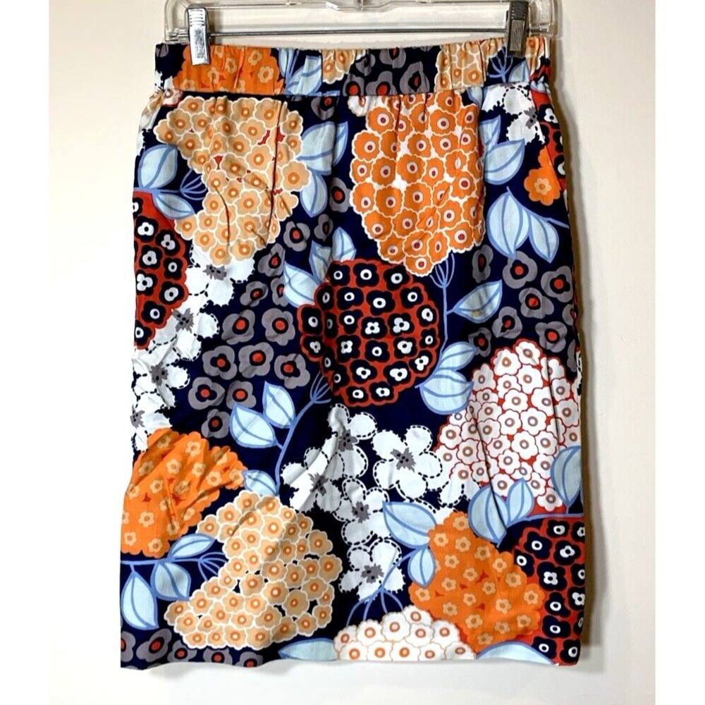 Boden Skirt Womens 6 Long Straight Elastic Waist Lined Floral Orange Blue White